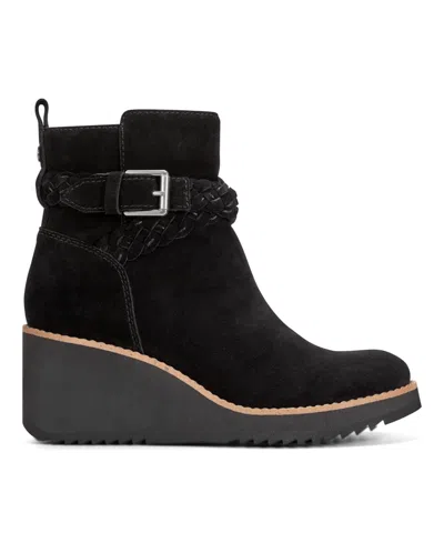 Earth Women's Chace Buckle Strap Wedge Booties In Black