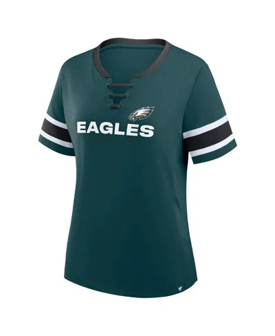 Fanatics Women's Midnight Green Philadelphia Eagles Plus Size Red Zone Athena Lace-up V-notch Neck T-shirt In Green