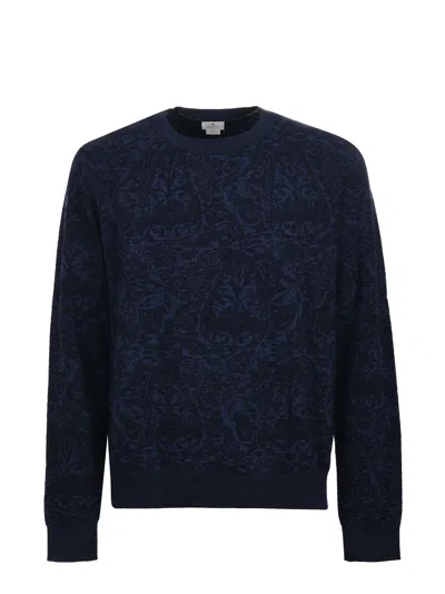Etro Maglione In Misto Cotone Ricamato  Uomo In Black