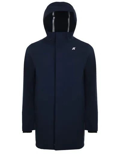 K-way Casual Style Longline Hooded Jacket In Blue