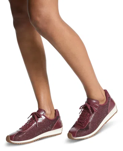 Michael Kors Rhodes Embellished Leather Trainer In Burgundy