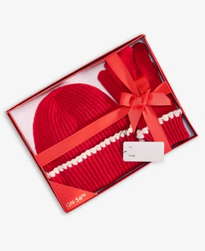 On 34th Ribbed Beanie & Gloves Boxed Set, Macy's Exclusive In Red