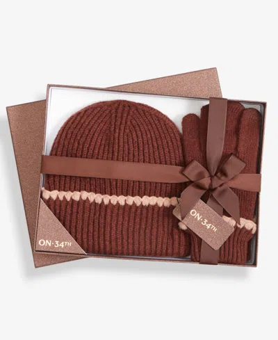 On 34th Ribbed Beanie & Gloves Boxed Set, Macy's Exclusive In Red
