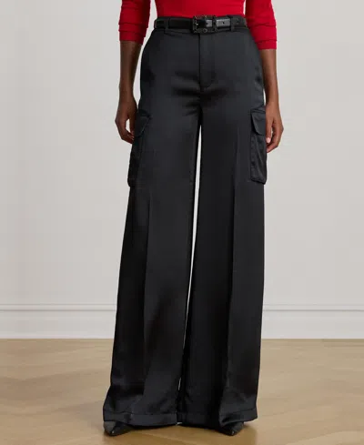 Ralph Lauren Women's Satin Charmeuse Wide-leg Cargo Pants In Black