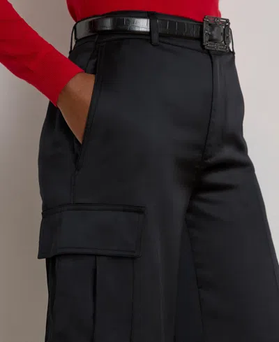 Ralph Lauren Women's Satin Charmeuse Wide-leg Cargo Pants In Black