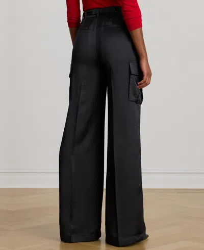Ralph Lauren Women's Satin Charmeuse Wide-leg Cargo Pants In Black