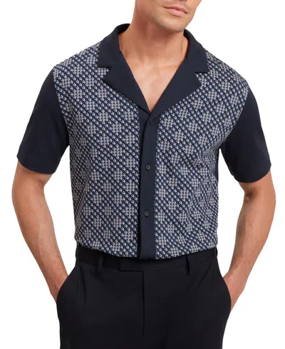 Ted Baker Danlibe Short Sleeve Argyle Button Through Jersey Shirt In Blue