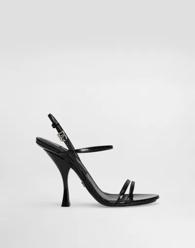 Dolce & Gabbana Black Polished Calf Leather Sandals