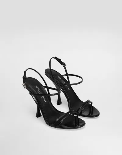 Dolce & Gabbana Black Polished Calf Leather Sandals