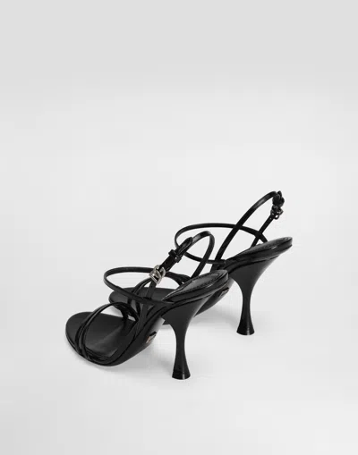 Dolce & Gabbana Black Polished Calf Leather Sandals