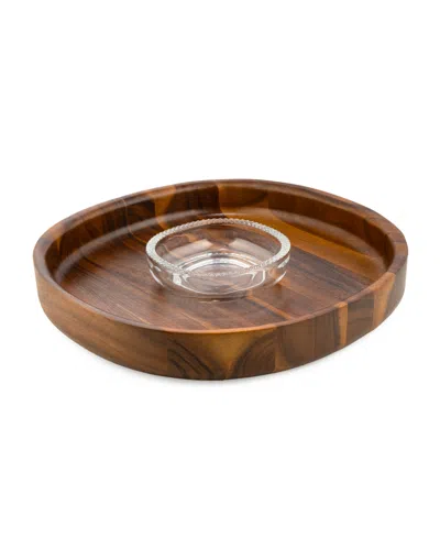 Nambe Nambé Wood & Glass Chip & Dip Set In Brown