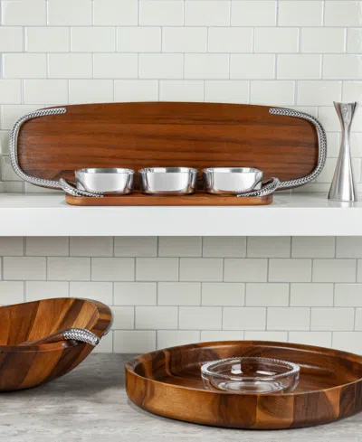 Nambe Nambé Wood & Glass Chip & Dip Set In Brown