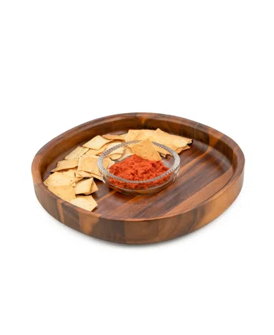 Nambe Nambé Wood & Glass Chip & Dip Set In Brown