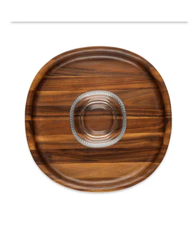 Nambe Nambé Wood & Glass Chip & Dip Set In Brown