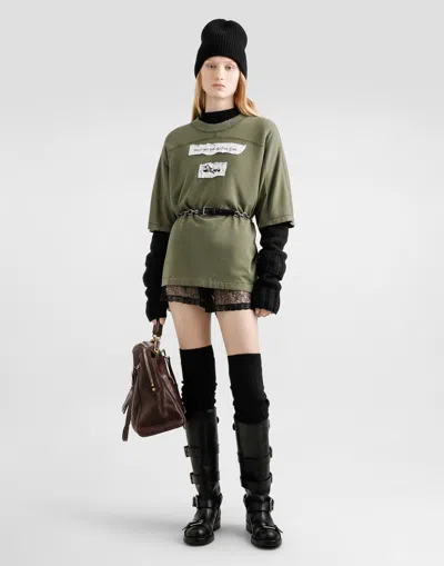 Dolce & Gabbana Panelled Graphic-print T-shirt In Green