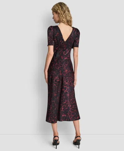 Dkny Women's Printed Supple Satin Short Sleeves Dress In Brown