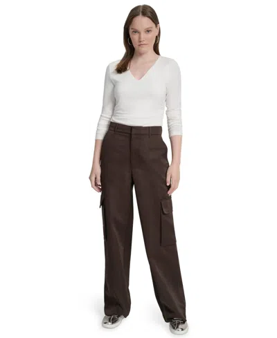 Dkny Jeans Women's High Waist Wide Leg Cargo Pants In Brown
