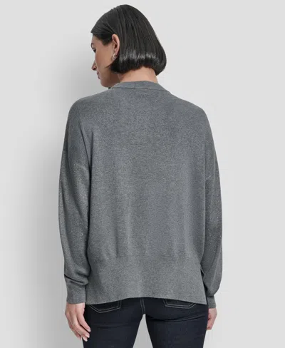 Dkny Women's Rhinestone Logo Long Line Crewneck Sweatshirt In Gray