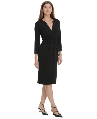 Maggy London Solid Long Sleeve Wrap Dress In Black
