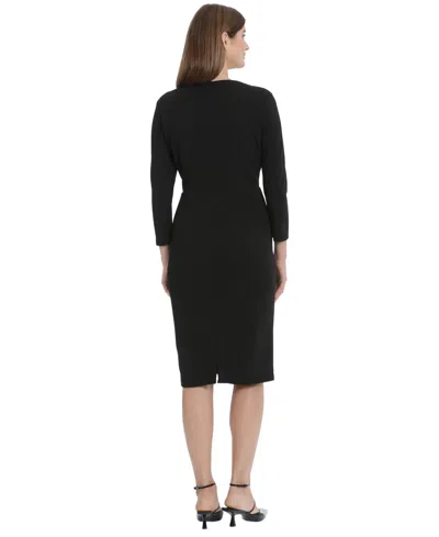Maggy London Solid Long Sleeve Wrap Dress In Black