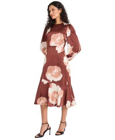 Maggy London Women's Long Sleeve Flower Midi Dress In Multi