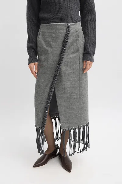 Tibi Techy Bonded Wool Crochet Trim Skirt In Grey In Gray