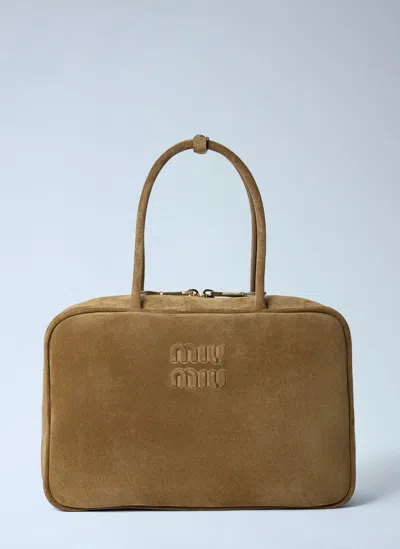 Miu Miu Beau Suede Handbag In Green