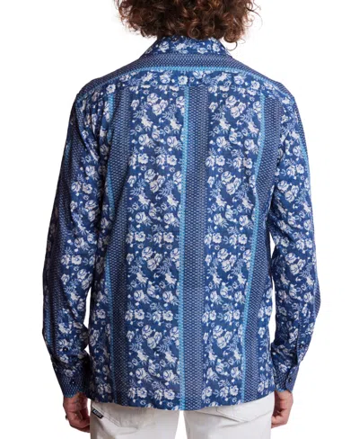 Paisley & Gray Men's Slim Fit Long Sleeve Floral Button-front Camp Shirt In Blue