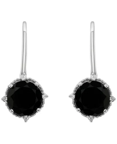 Macy's Onyx (4-1/20 Ct. T.w.) And White Sapphire (1/10 Ct. T.w.) Drop Earrings In Sterling Silver In Black