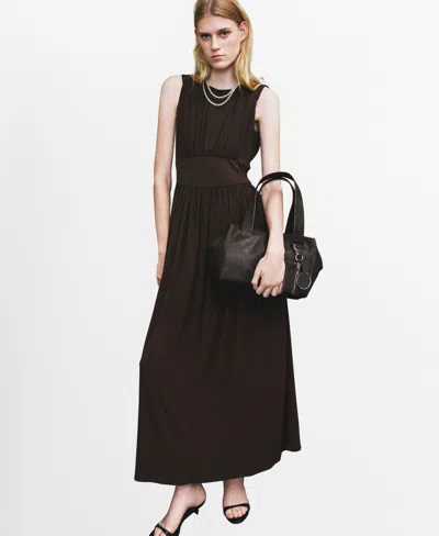 Mango Ruched Long Dress Brown In Brown