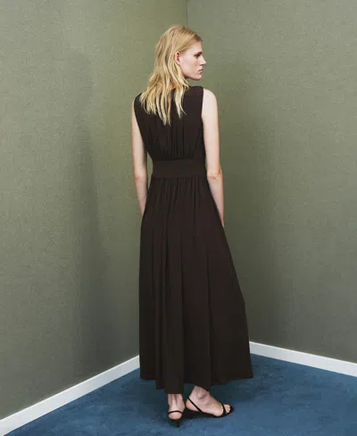 Mango Ruched Long Dress Brown In Brown