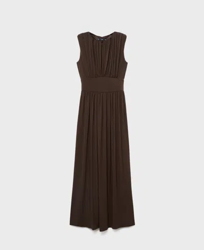 Mango Ruched Long Dress Brown In Brown