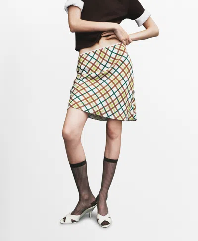 Mango Short Checkered Skirt In White