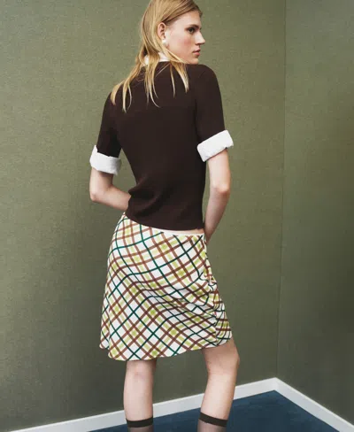 Mango Short Checkered Skirt In White