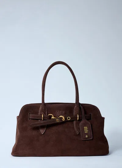 Miu Miu Aventure Suede Handbag In Brown