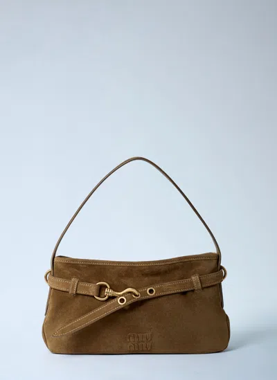 Miu Miu Aventure Suede Handbag In Green