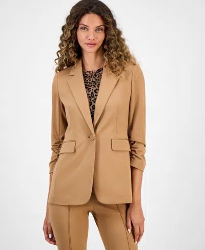 Bar Iii Women's Crepe One-button Scrunched-sleeve Jacket, Macy's Exclusive In Brown
