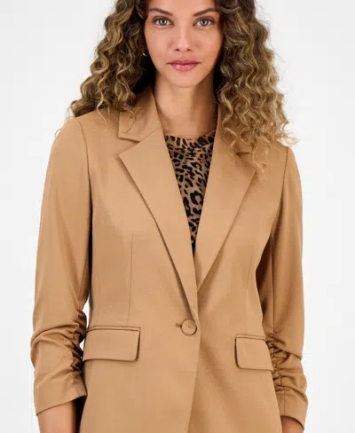 Bar Iii Women's Crepe One-button Scrunched-sleeve Jacket, Macy's Exclusive In Brown