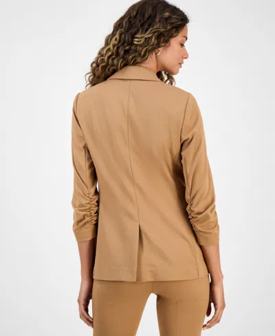 Bar Iii Women's Crepe One-button Scrunched-sleeve Jacket, Macy's Exclusive In Brown