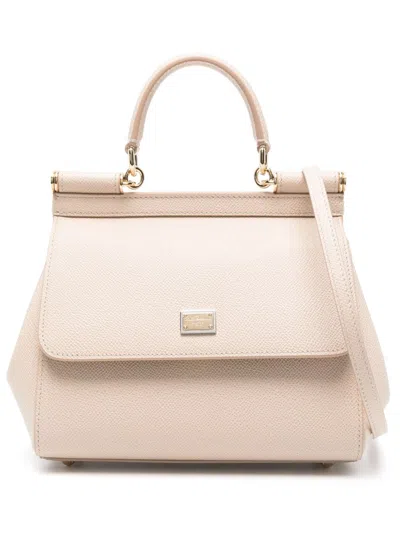 Dolce & Gabbana Large Sicily Top Handle Bag In Dauphine Leather In Pink