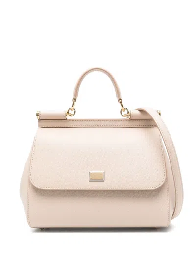 Dolce & Gabbana Large Sicily Top Handle Bag In Dauphine Leather In Pink