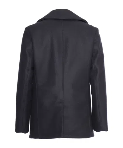 Schott N.y.c. Double-breasted Wool Jacket With Structured Collar In Black