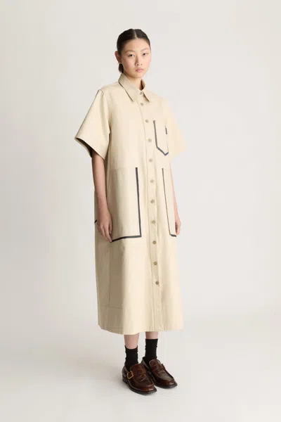 Lee Mathews Henry Shirt Midi Dress In Nude