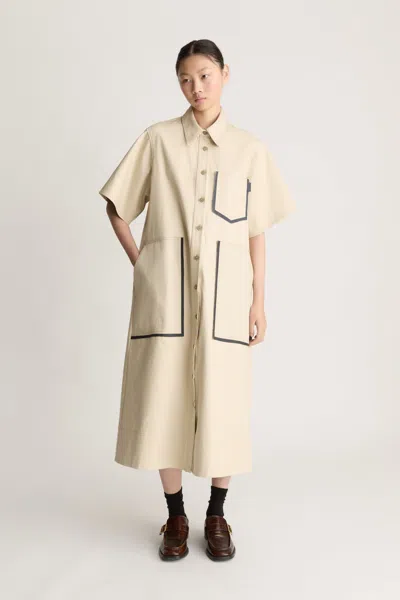 Lee Mathews Henry Shirt Midi Dress In Nude