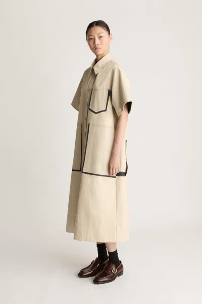 Lee Mathews Henry Shirt Midi Dress In Nude