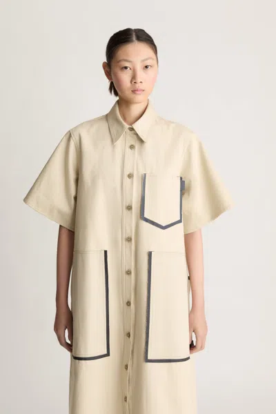 Lee Mathews Henry Shirt Midi Dress In Nude