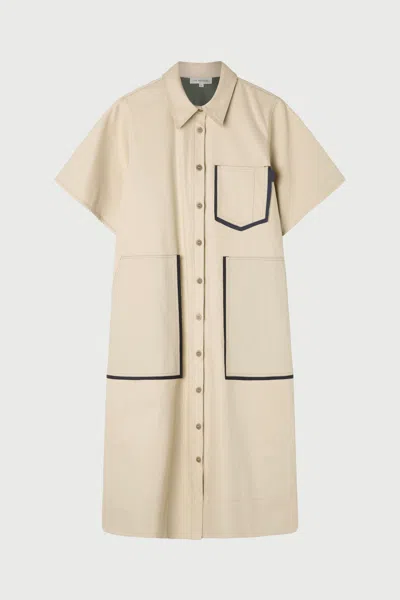 Lee Mathews Henry Shirt Midi Dress In Nude