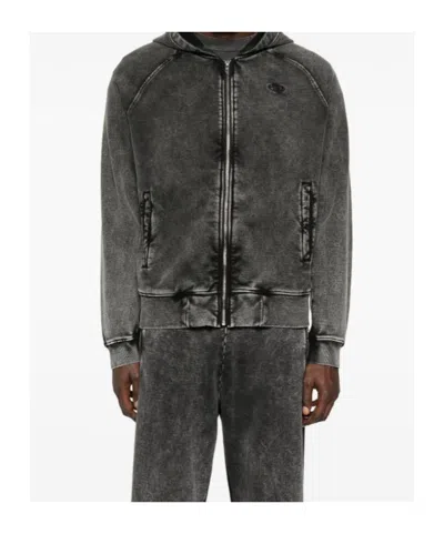 Diesel Grey Hoodie With All-over Faded Effect In Cotton Man In Black