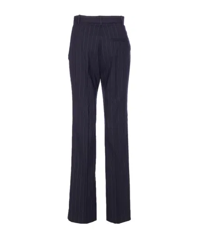 Pinko Straight Chalk-striped Trousers In Wool Blend In Blue