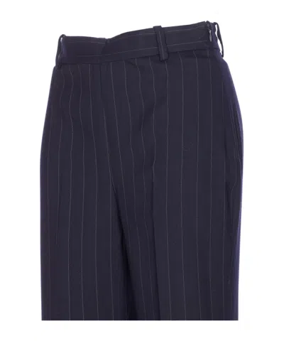 Pinko Straight Chalk-striped Trousers In Wool Blend In Blue